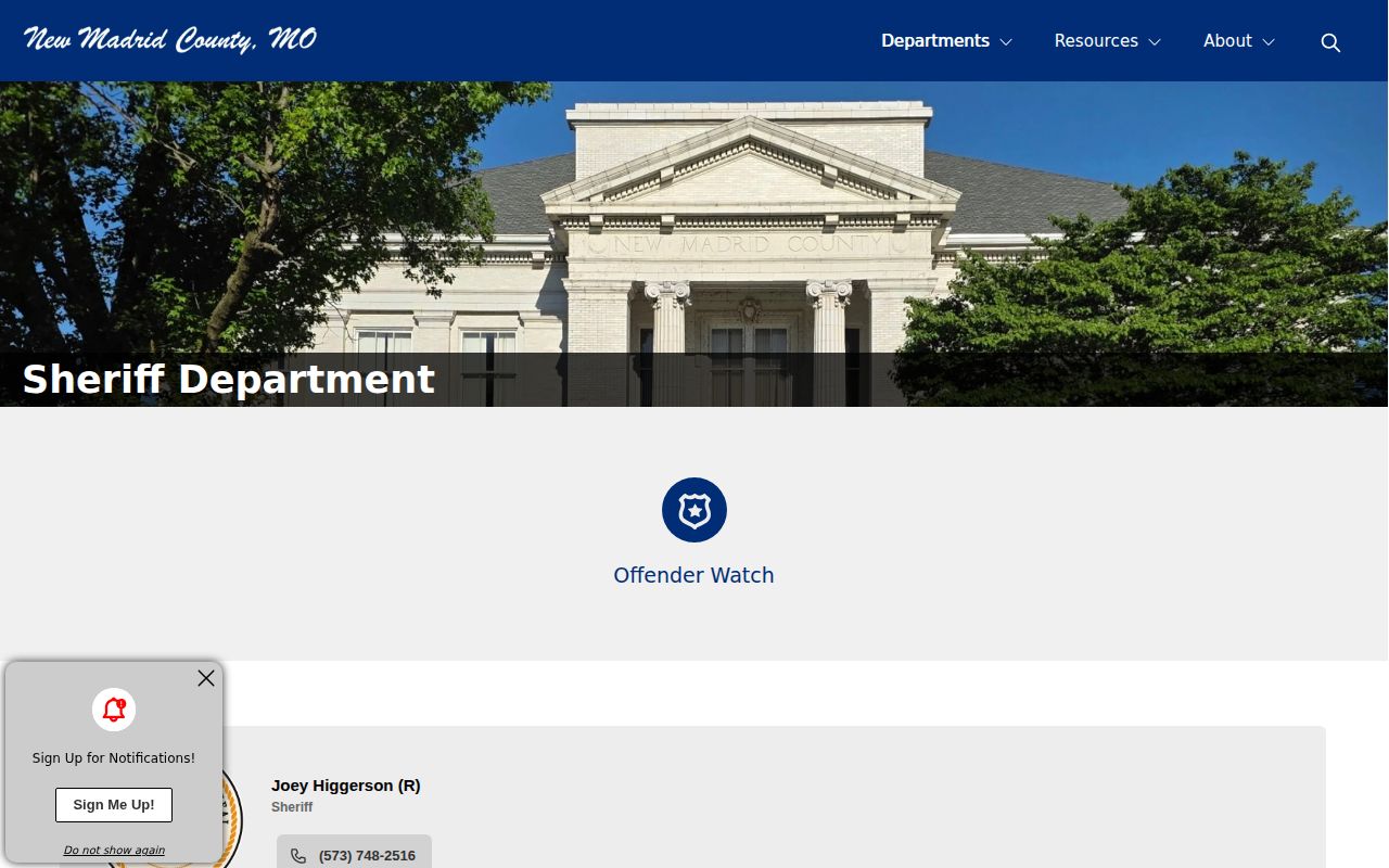 Official New Madrid County Sheriff page and Offender Watch module