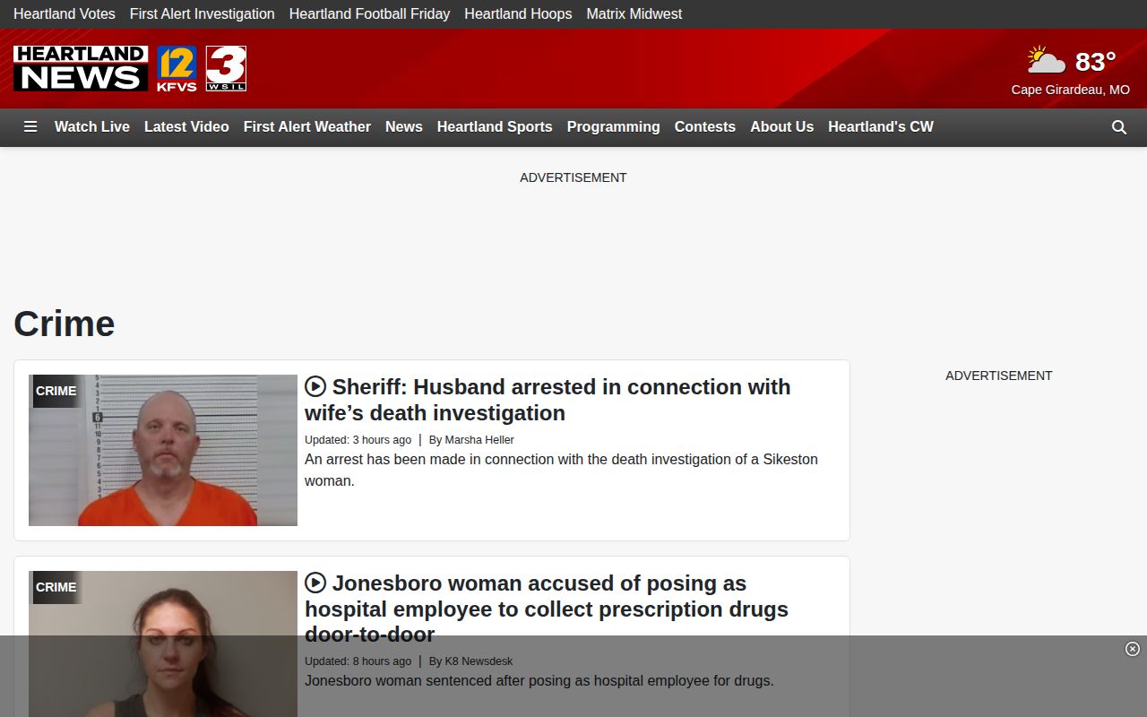 KFVS12 regional crime news section used for secondary New Madrid coverage